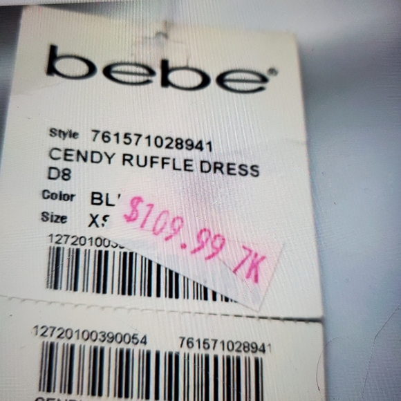 Bebe NWOT Puff Sleeve Ruffle Dress — (tag fell off). Never worn - Picture 10 of 11